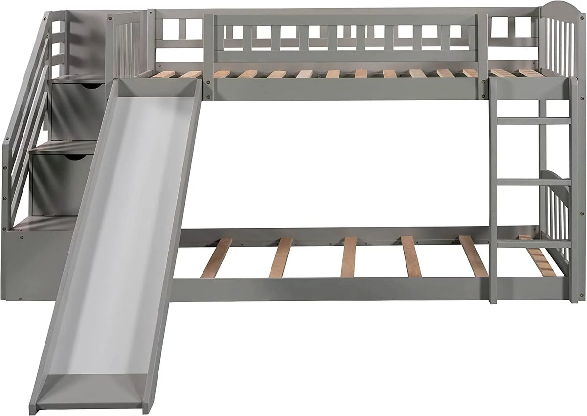 Wooden Bunk Bed with Slide and Guardrail Z9242