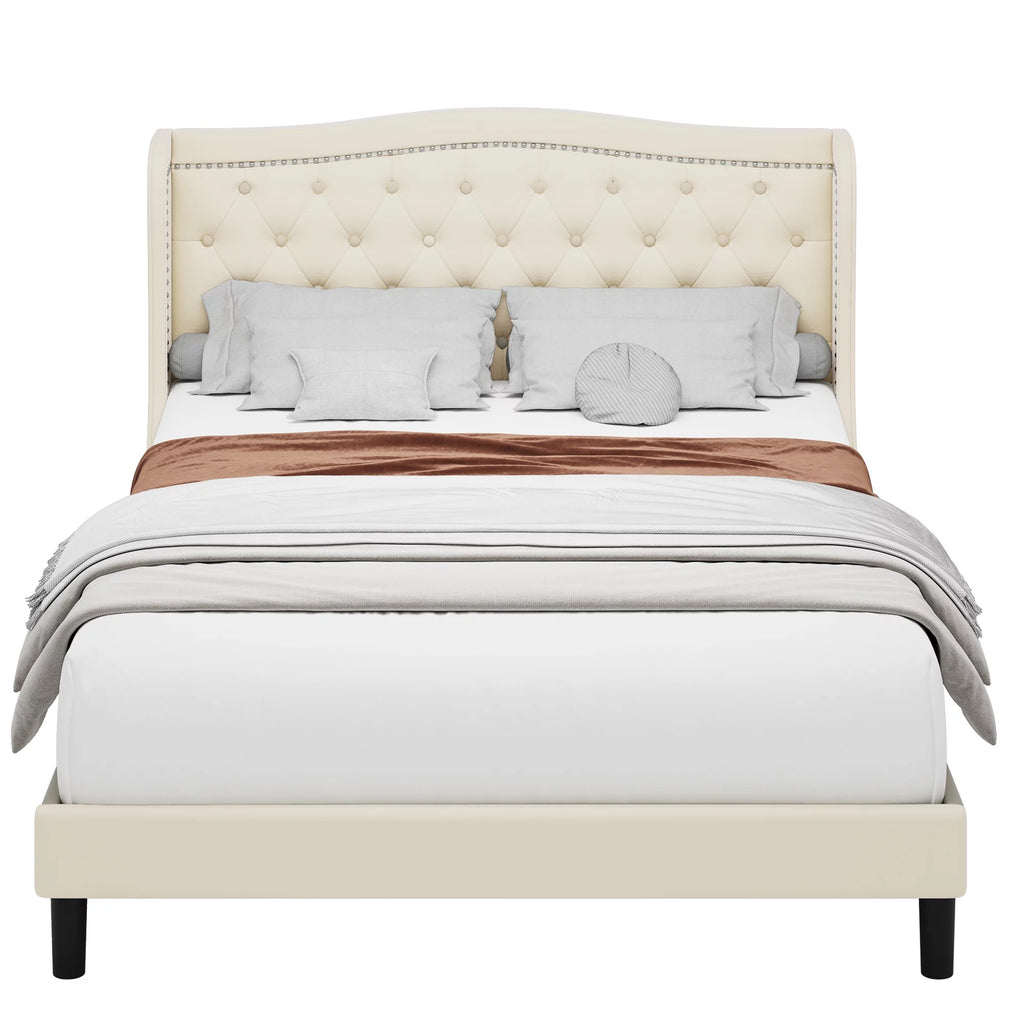 King Bed Frame with Wing-Back Button Tufted Upholstered Headboard R580527