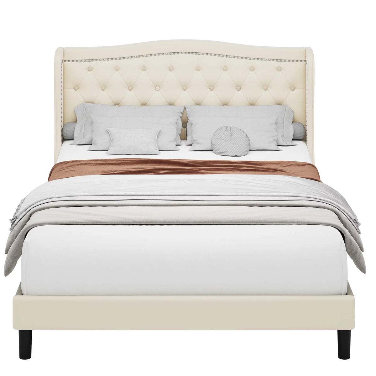King Bed Frame with Wing-Back Button Tufted Upholstered Headboard R580527