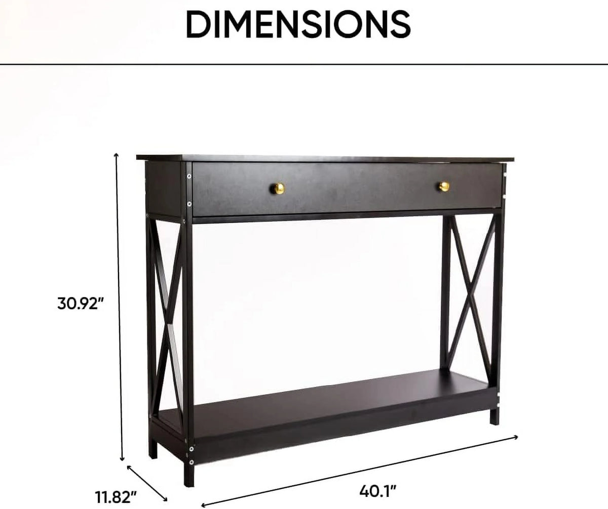 Narrow Wood Sofa Table with Drawer and Shelf C37382