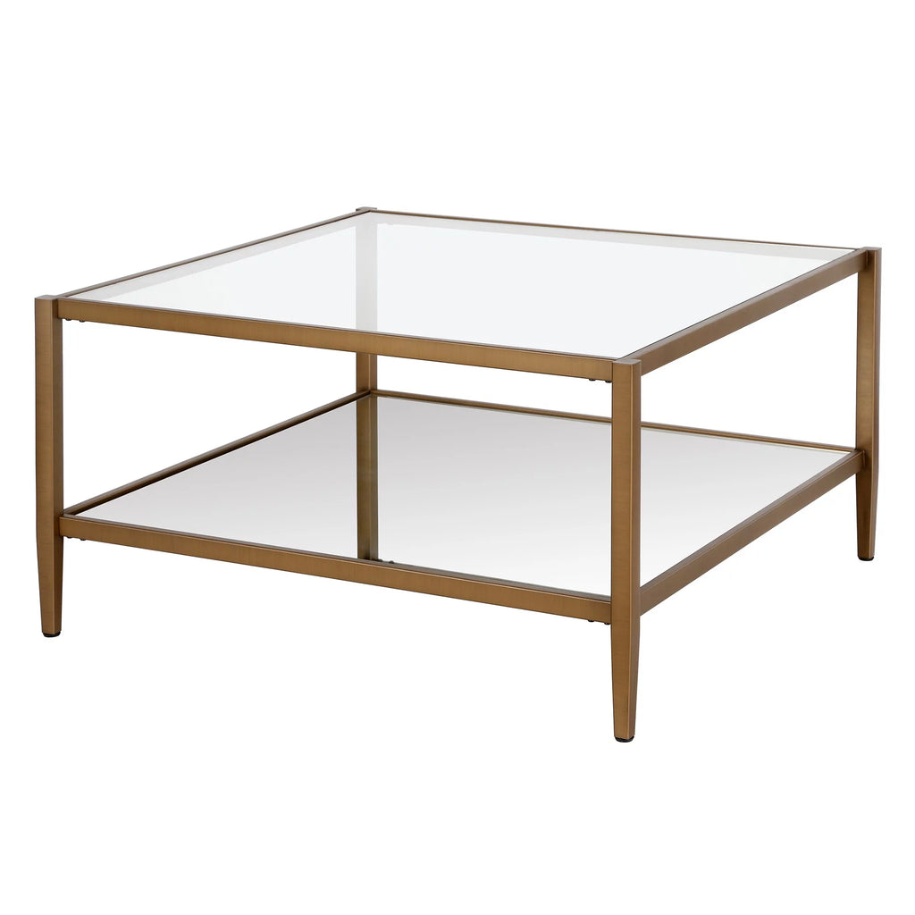 32" Wide Square Coffee Table with Mirror Shelf T37633