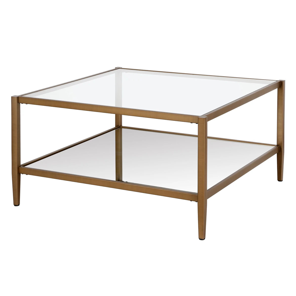 32" Wide Square Coffee Table with Mirror Shelf T37633