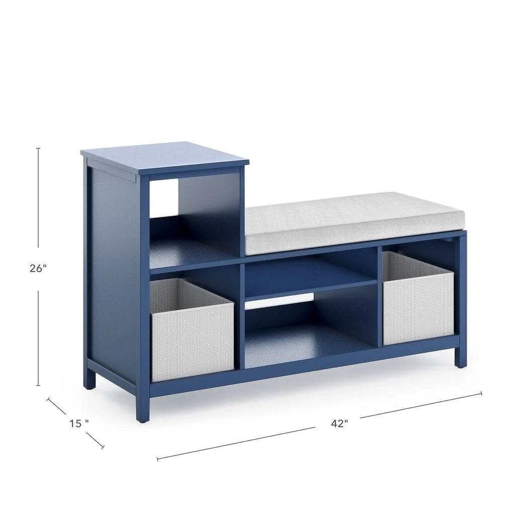 Kids' Wooden Bookshelf and Toy Storage Bench with Bins Y35783