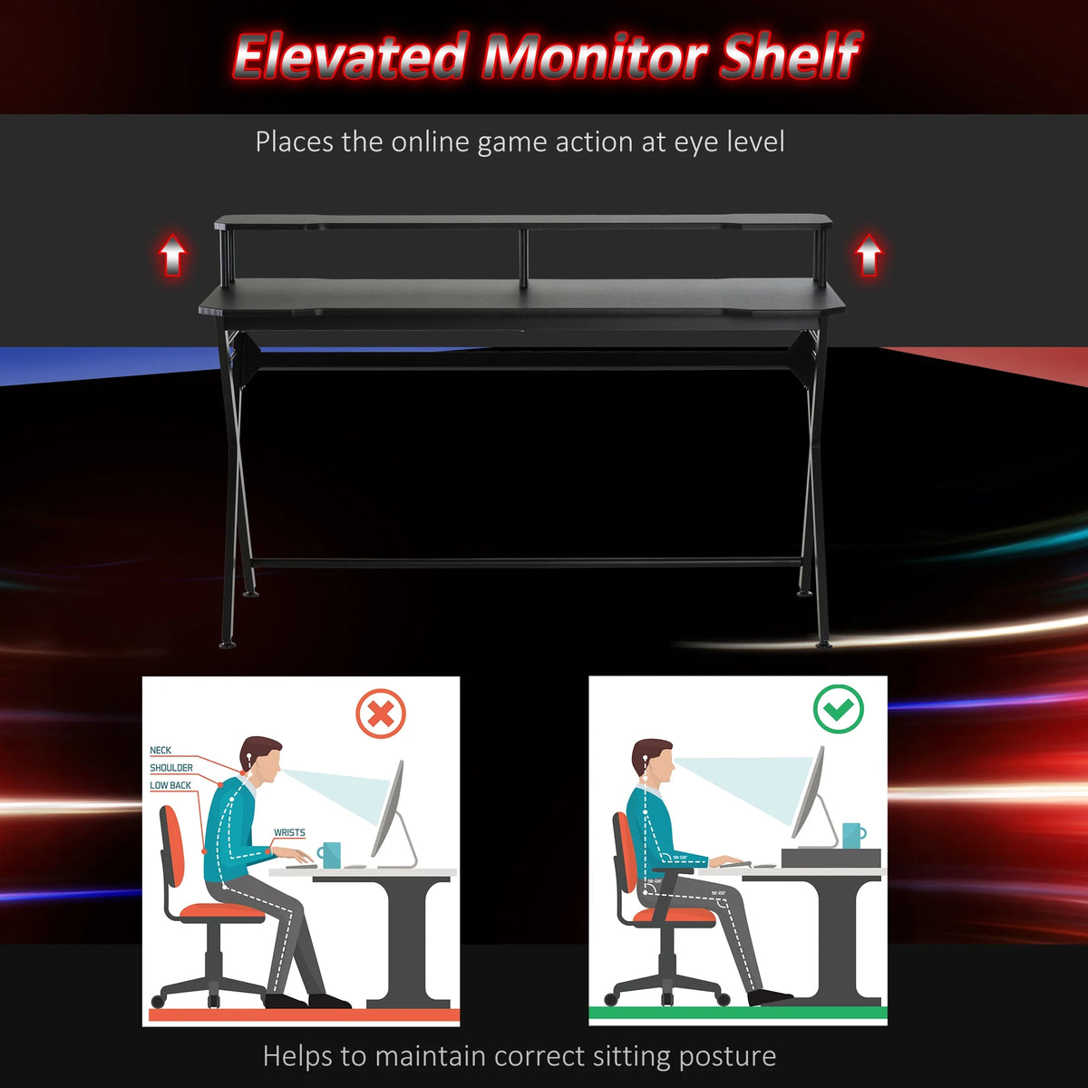 55 inch Black Gaming Desk with Monitor Stand A15651