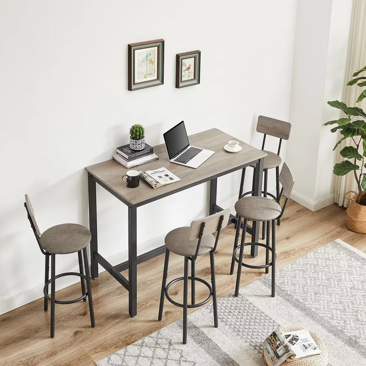 Modern Grey Bar Table and Chair Set of 5 with Backrest I619817