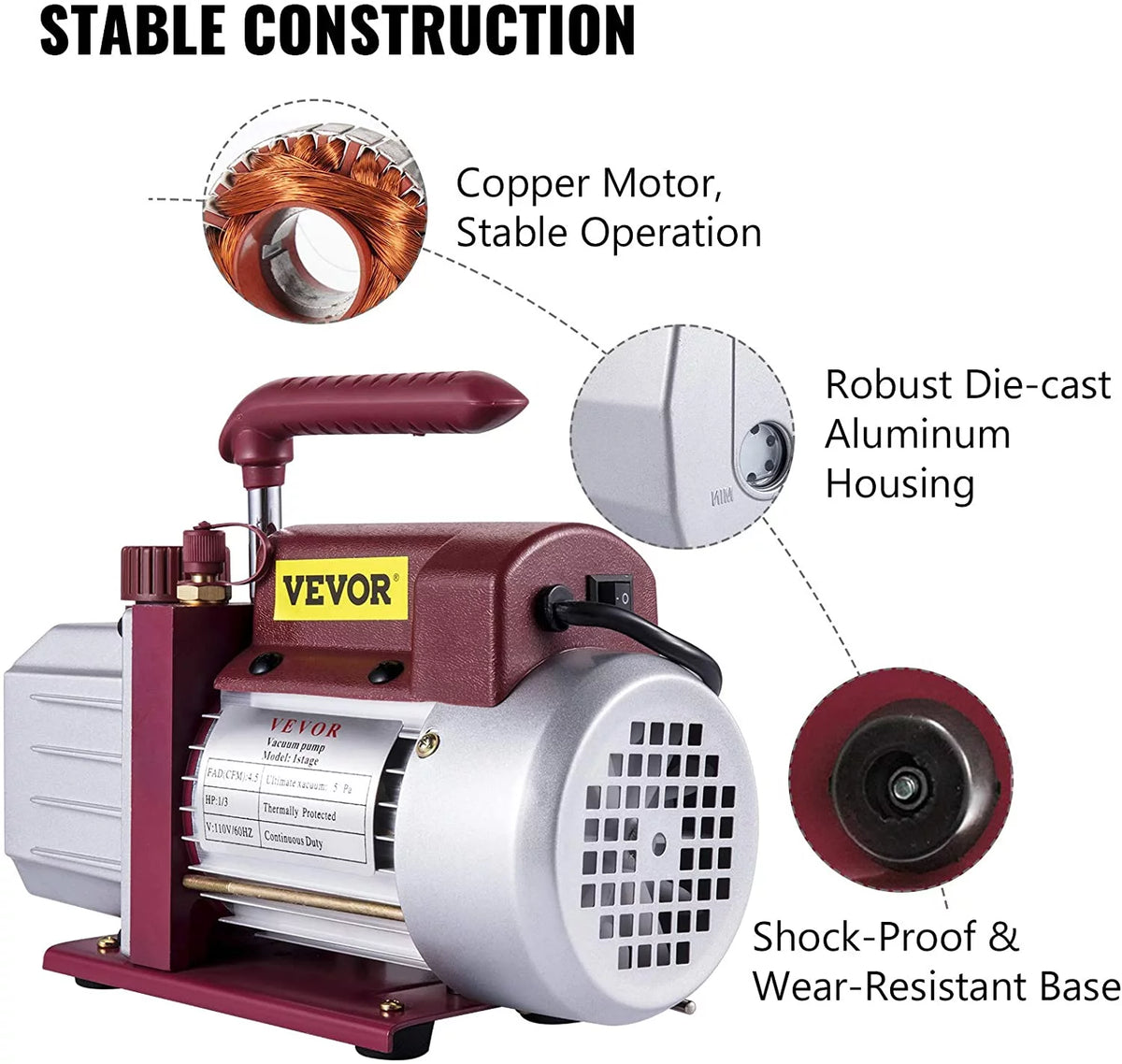 4.5CFM Single-Stage Rotary Vane Vacuum Pump N296252
