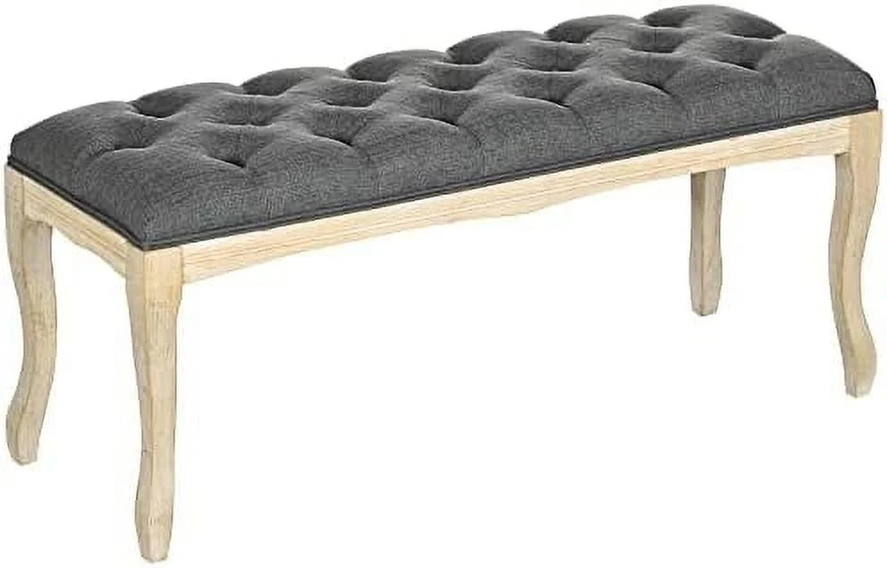 43" Upholstered Linen Fabric Ottoman Bench with Rubber Wood Legs H16903