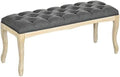 43" Upholstered Linen Fabric Ottoman Bench with Rubber Wood Legs H16903