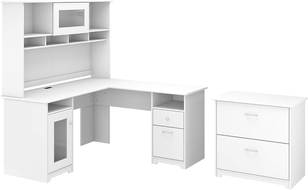 L Shaped Desk with Hutch and Lateral File Cabinet O239