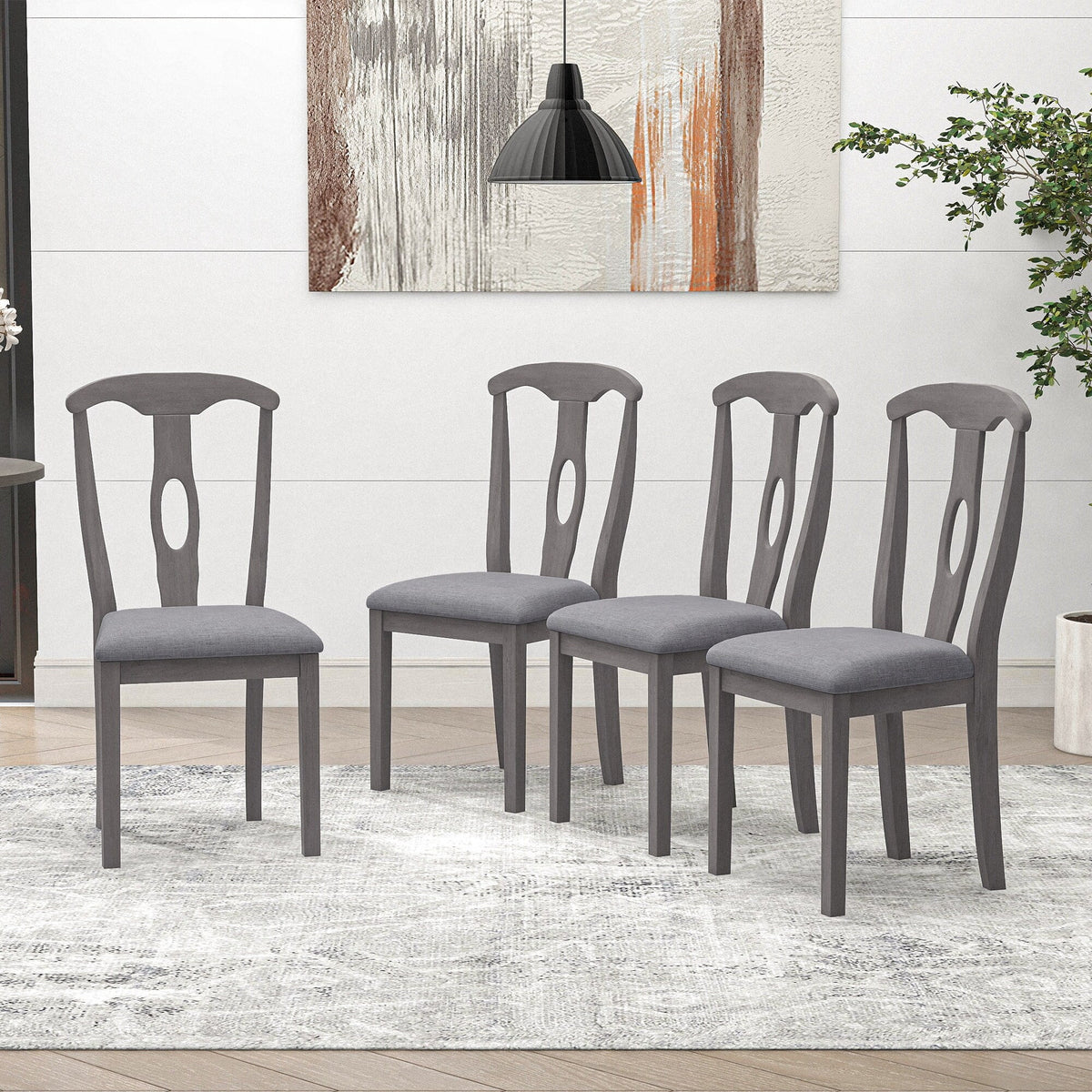 Rustic Wood Padded Dining Chairs Set of 4 N22573