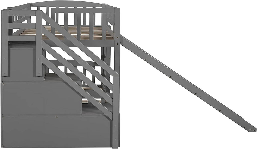 Wooden Bunk Bed with Slide and Guardrail Z9242