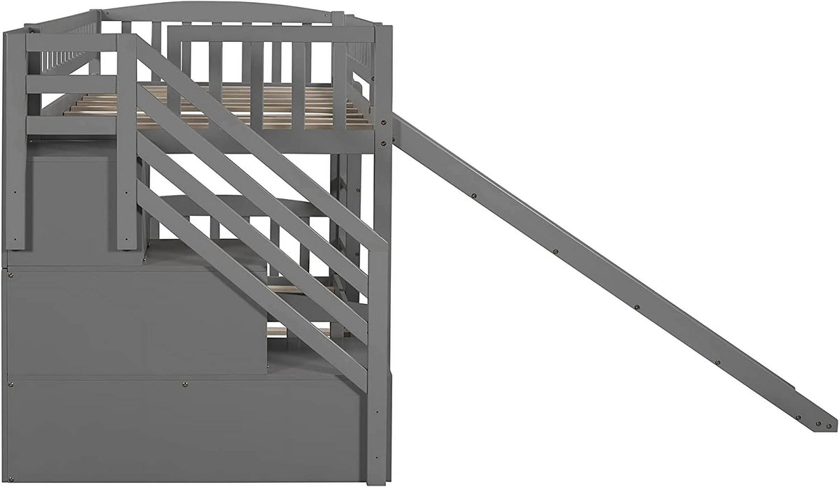 Wooden Bunk Bed with Slide and Guardrail Z9242