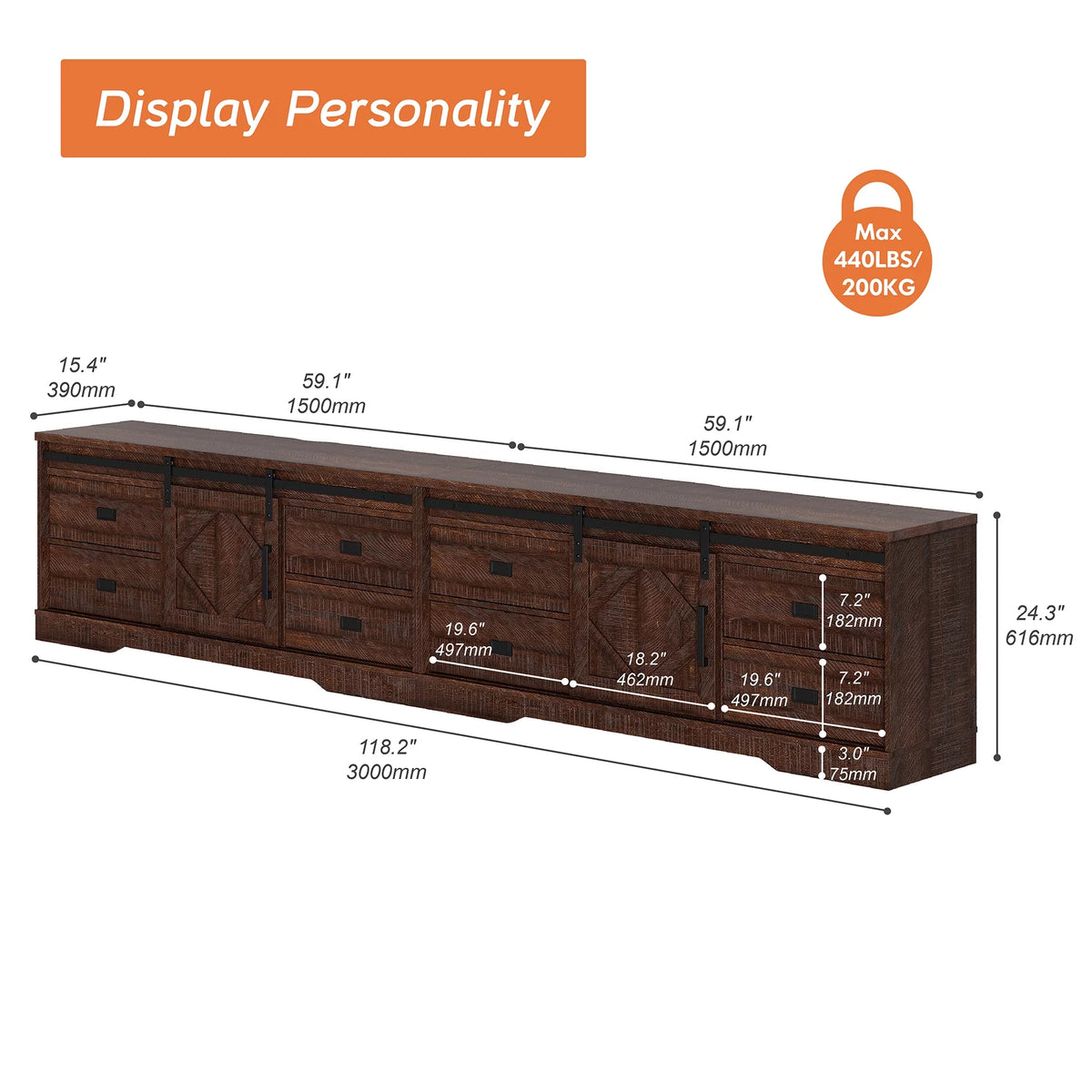 Modern TV Stand with Drawers and Adjustable Shelf L11258