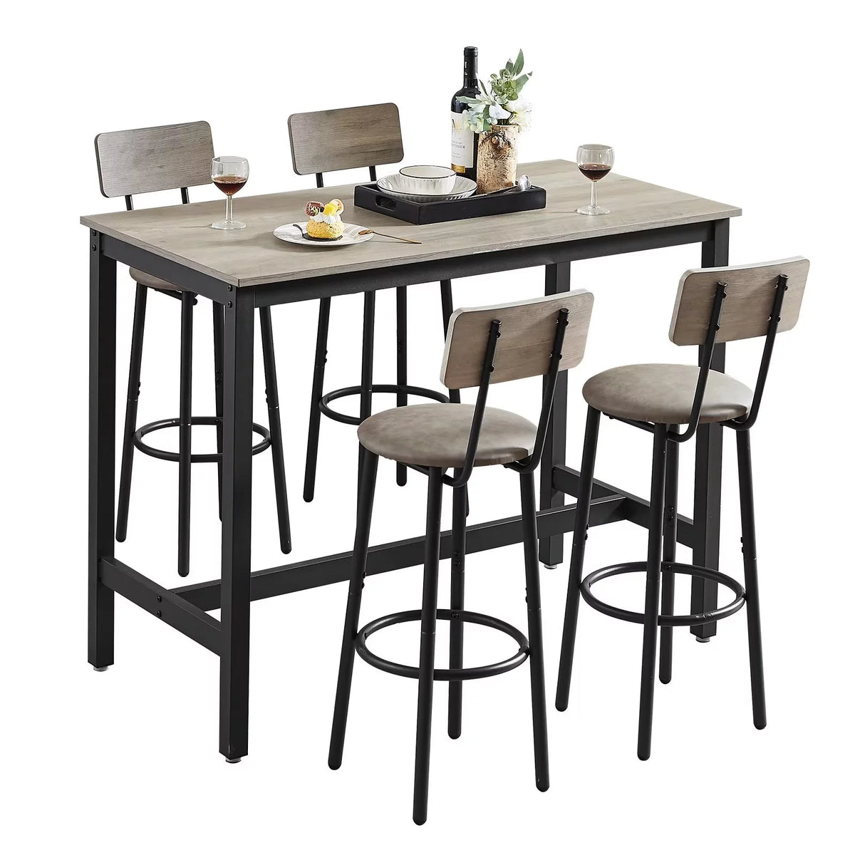 Modern Grey Bar Table and Chair Set of 5 with Backrest I619817