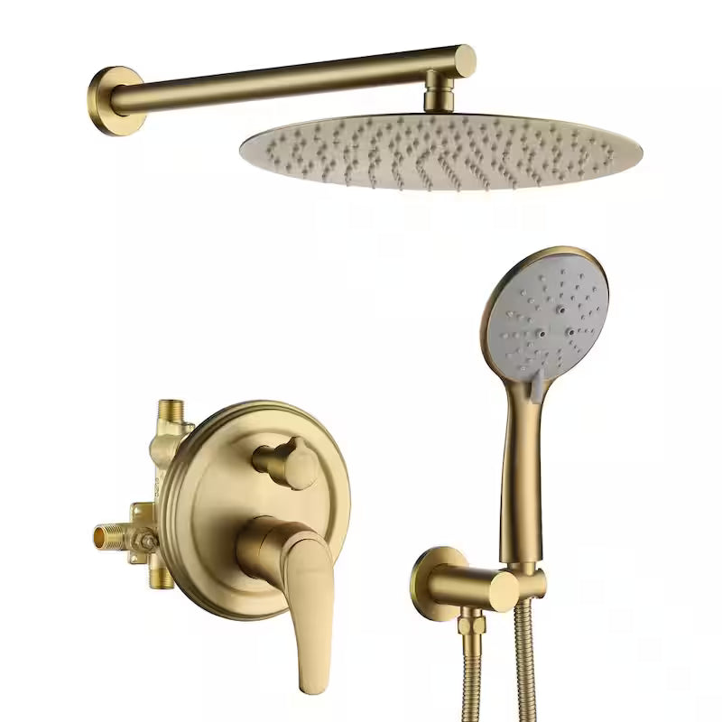 Wall Mount Dual Shower Heads with Valve in Brushed Gold W125