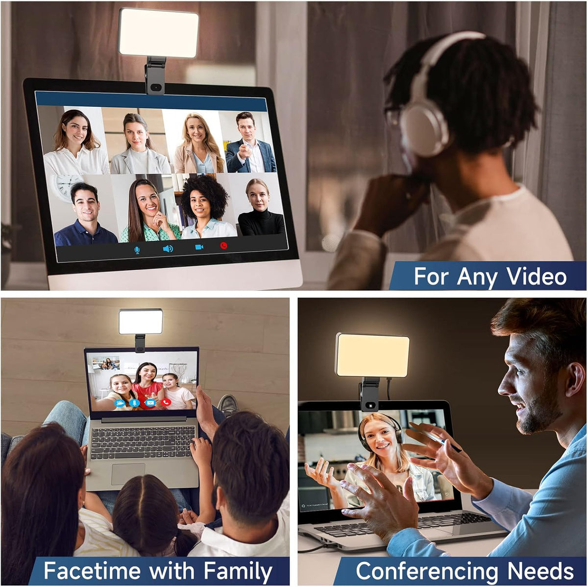 4000mAh Video Conference Lighting with Clip, Stepless Dimming, 3 Modes W561