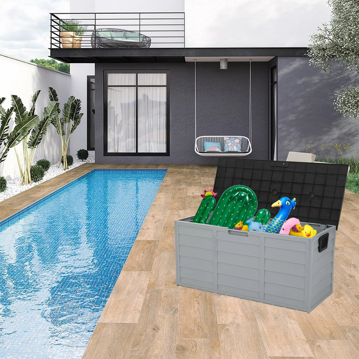 75 Gallon Black Resin Deck Box on Wheels S366541