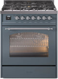 Blue Grey Dual Fuel Natural Gas Range with Chrome Trim J544