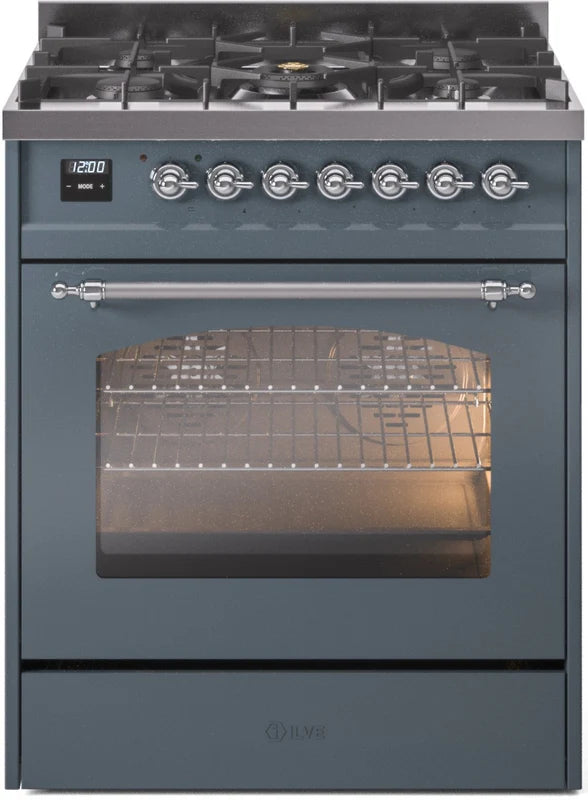 Blue Grey Dual Fuel Natural Gas Range with Chrome Trim J544