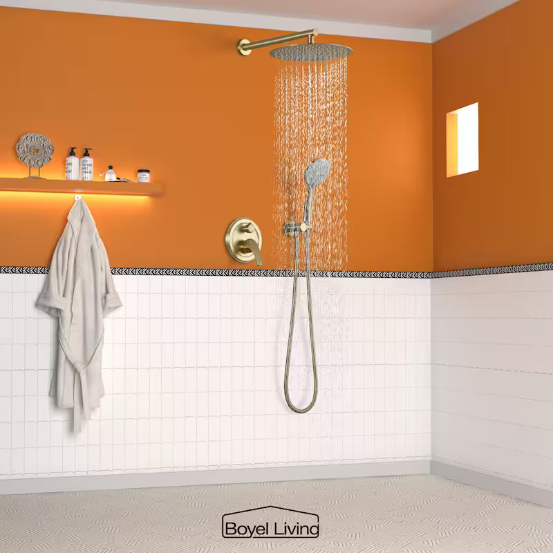 Wall Mount Dual Shower Heads with Valve in Brushed Gold W125