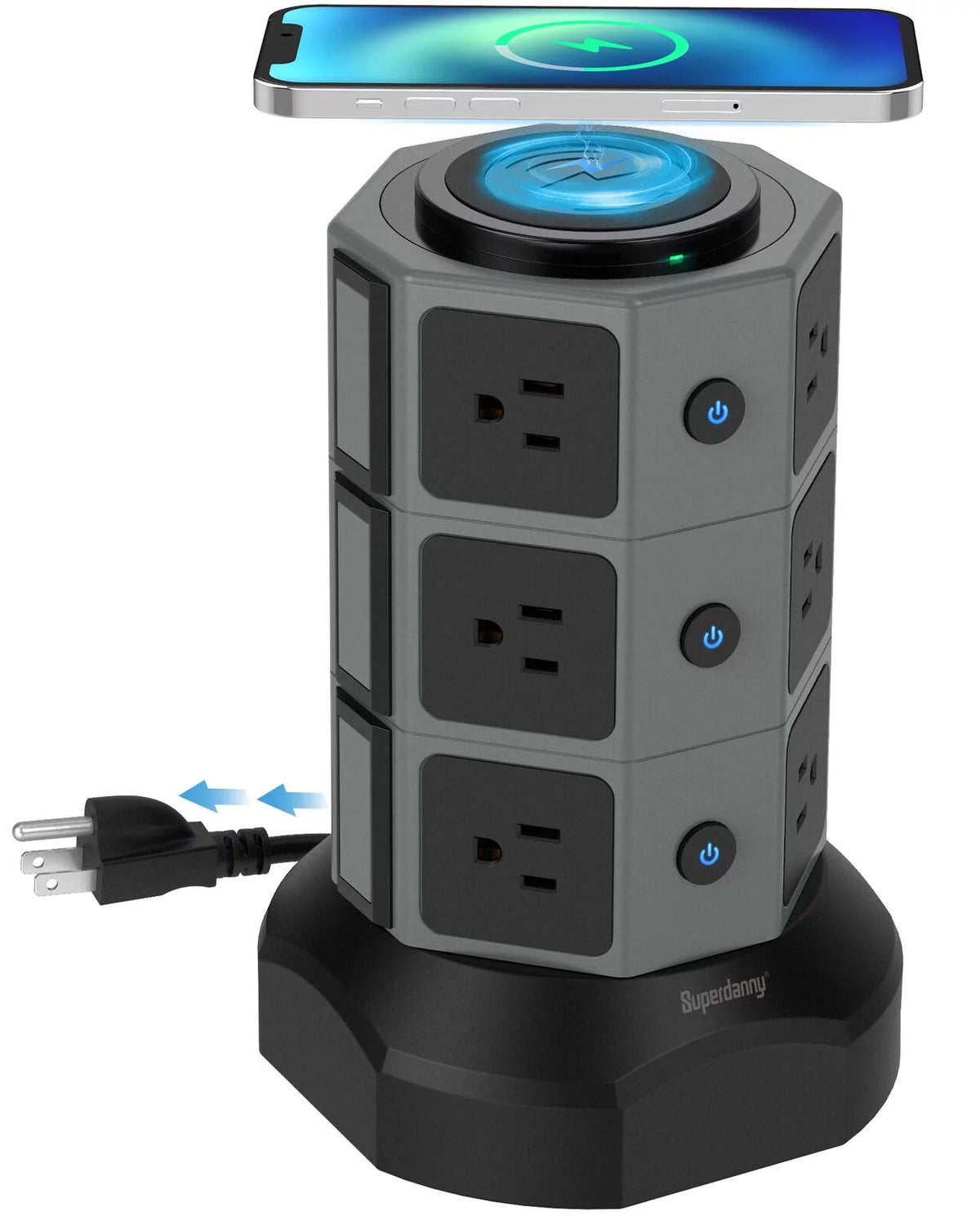 Surge Protector Power Strip Tower with Wireless Charger USB Ports 12 AC Outlet 6.5FT K598