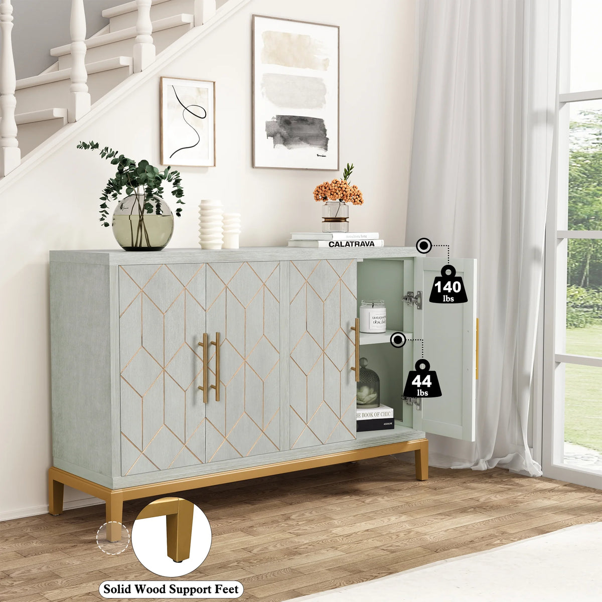 Green Accent Cabinet with Gold Trim X622129