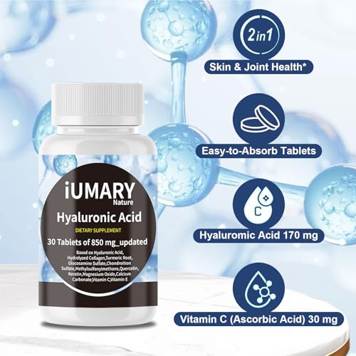 Hyaluronic Acid 850mg Dietary Supplement with Collagen 30 Tablets Pack of 3 H347