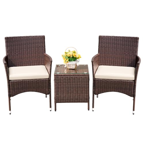 3 Pieces PE Rattan Wicker Chairs with Table M3549