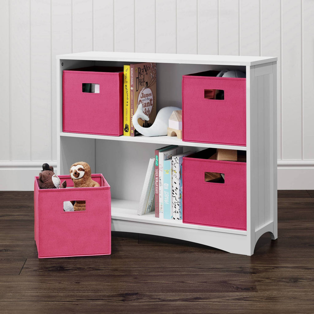 5pc Kids Bookcase Set with 4 Bins White Hot Pink A524