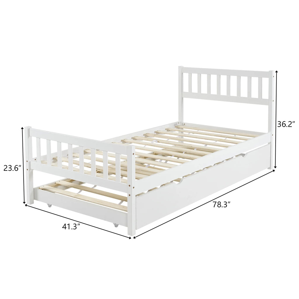 White Twin Bed with Trundle Q703