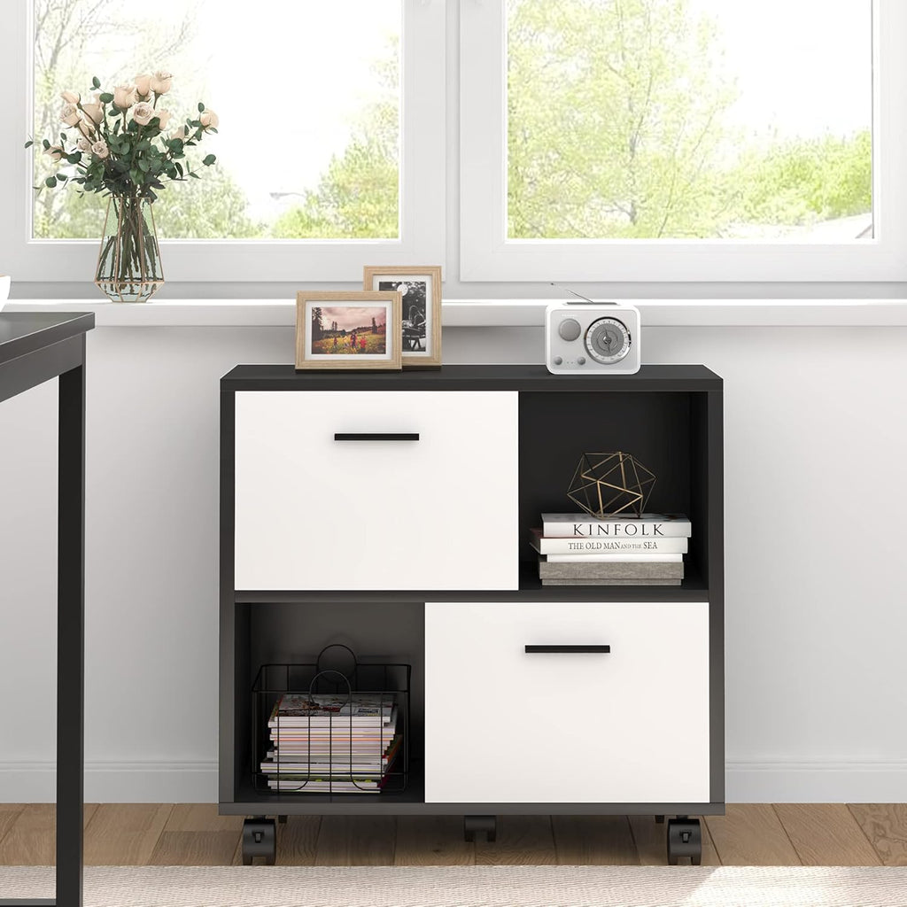 2 Drawer Wood File Cabinet with Wheels B5469