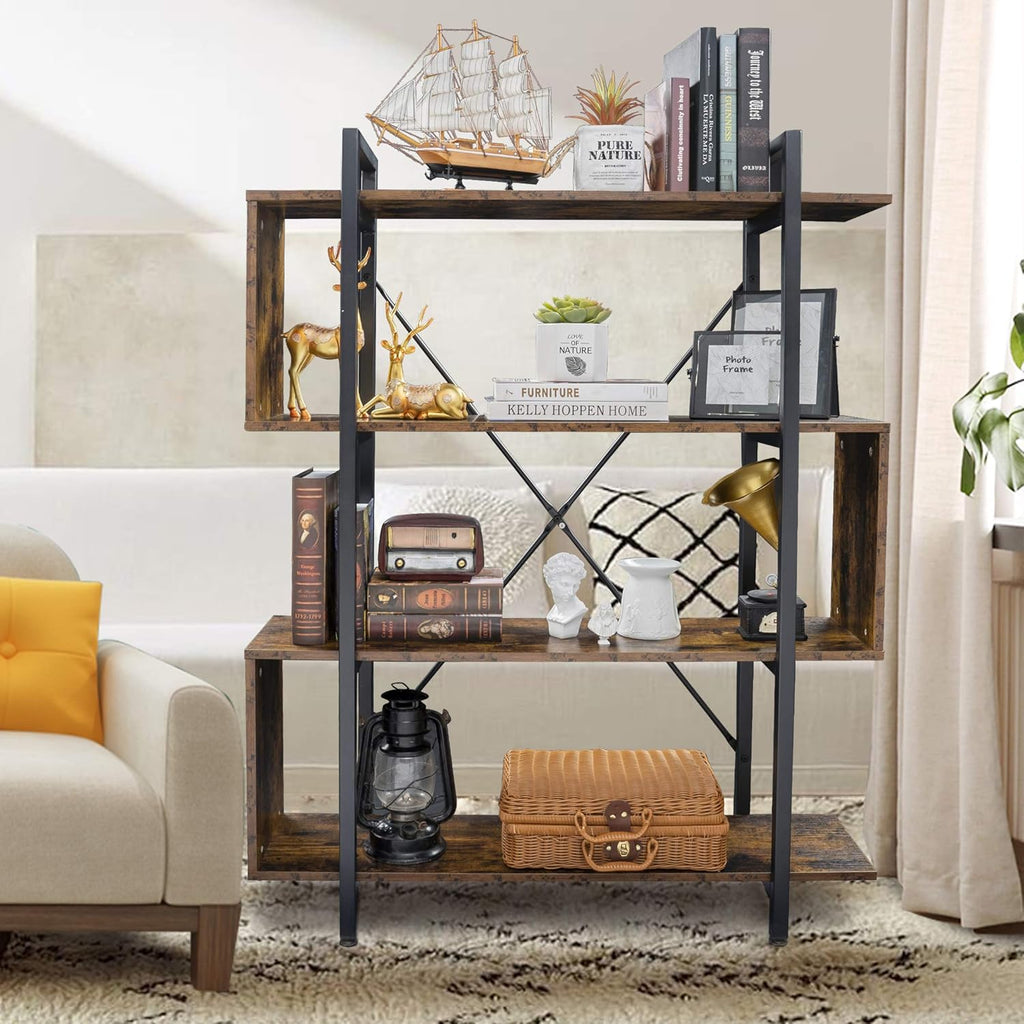 Vintage Industrial 4 Tier S Shaped Bookshelf D406