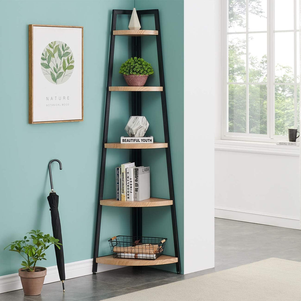5 Shelf Oak Finish Corner Bookcase and Shelf C614