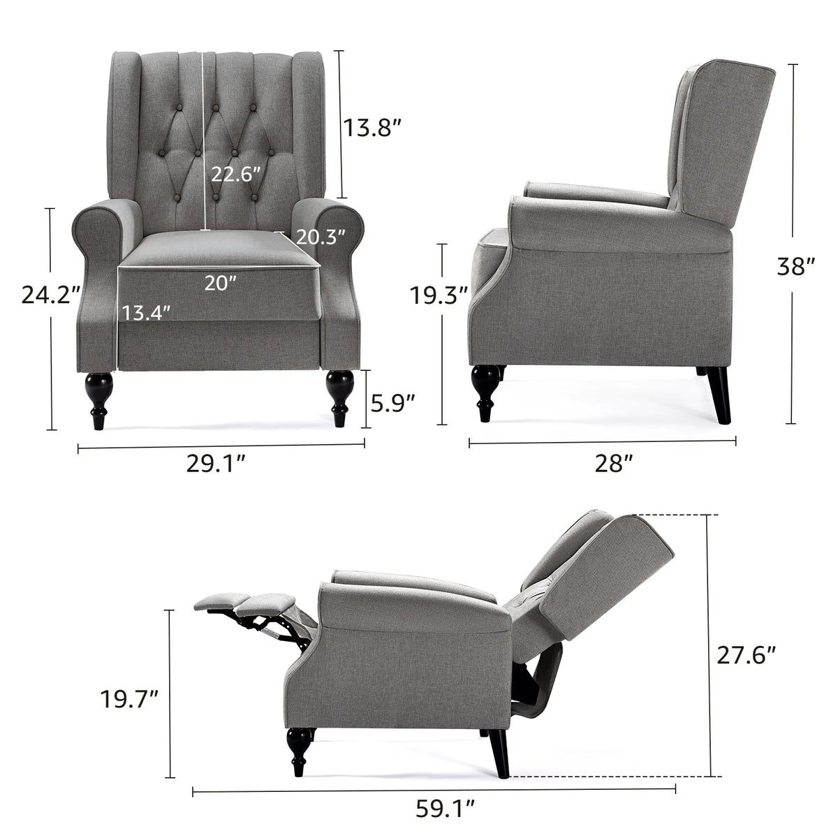 Dark Grey Upholstered Recliner Chair W83928