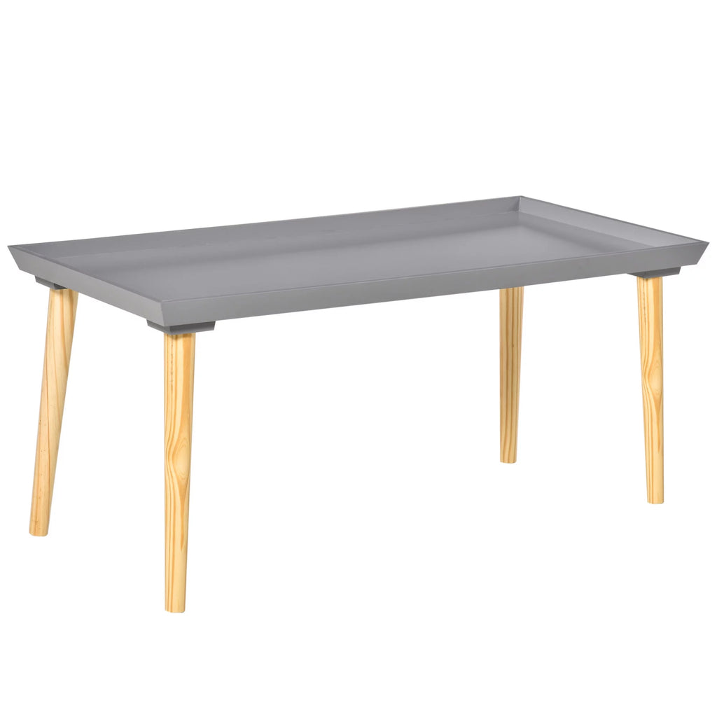 Gray Coffee Table with Tray Top and Pine Wood Legs B2641
