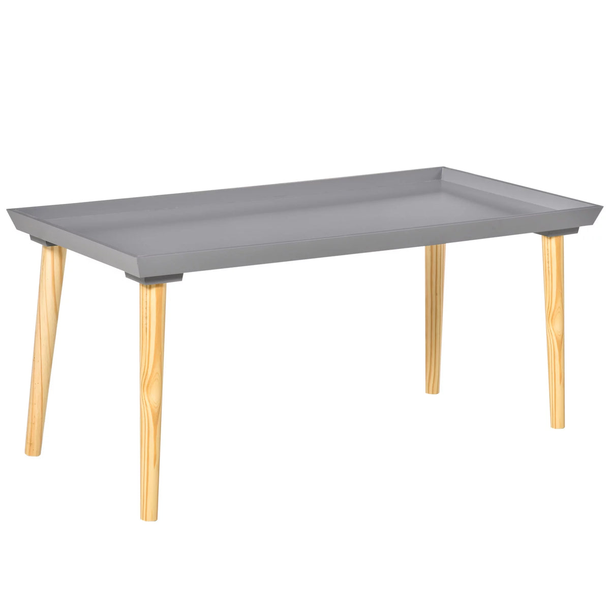 Gray Coffee Table with Tray Top and Pine Wood Legs B2641