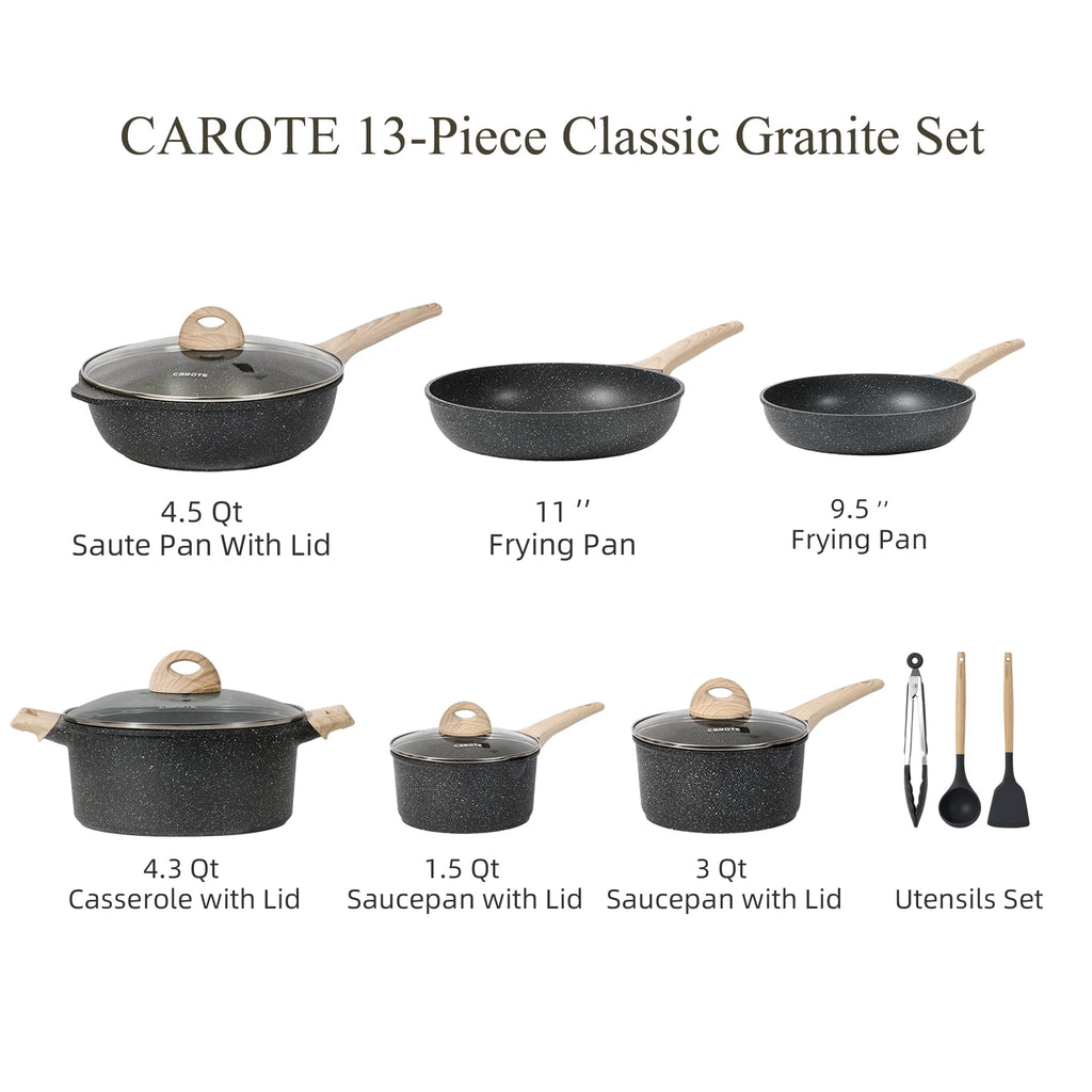 13 Pcs Black Granite Nonstick Cookware Set W66791