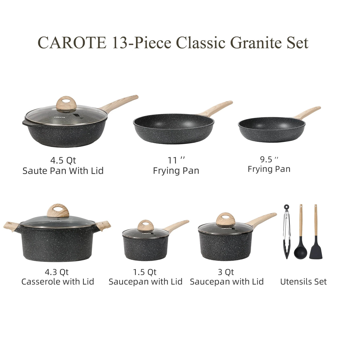13 Pcs Black Granite Nonstick Cookware Set W66791
