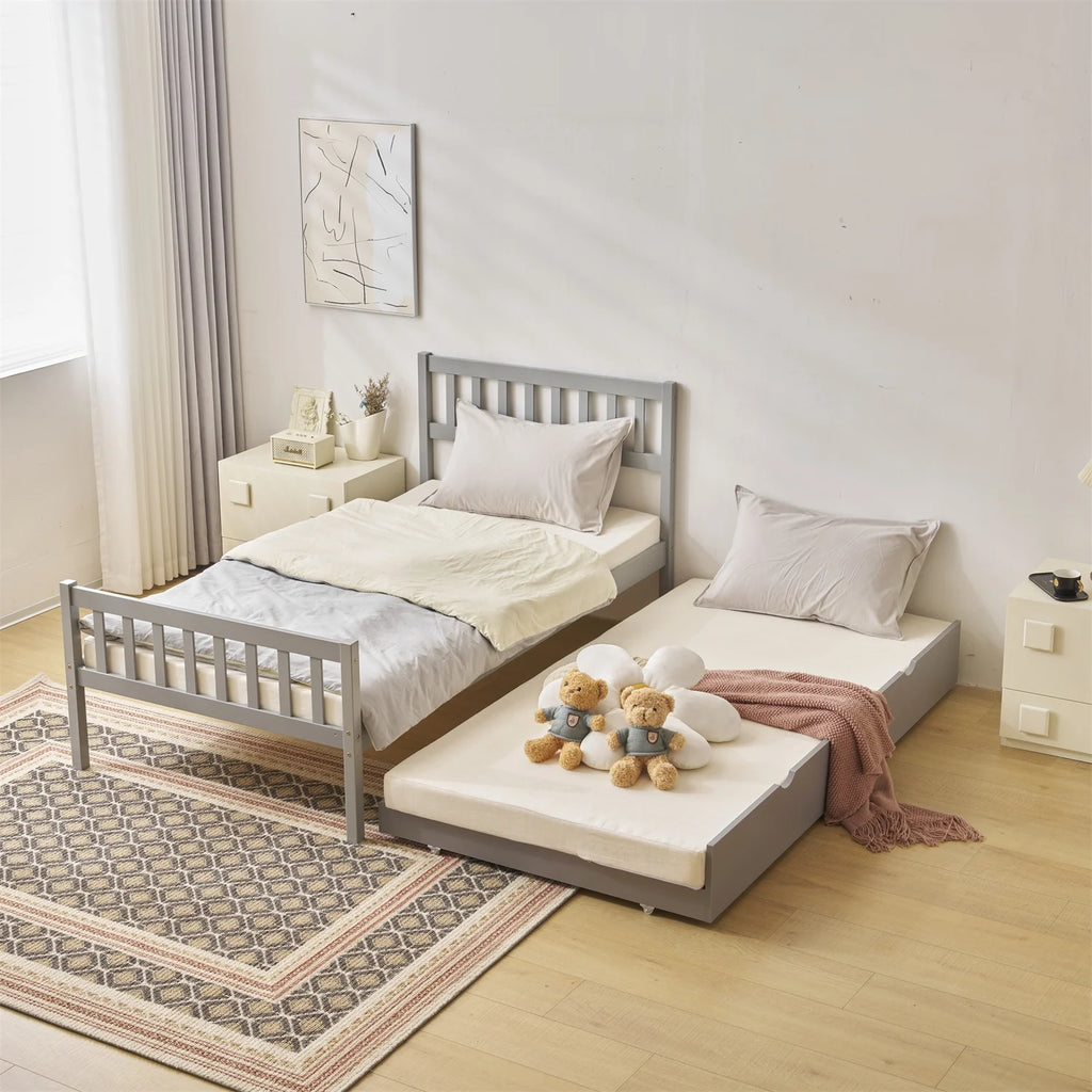 White Twin Bed with Trundle Q703
