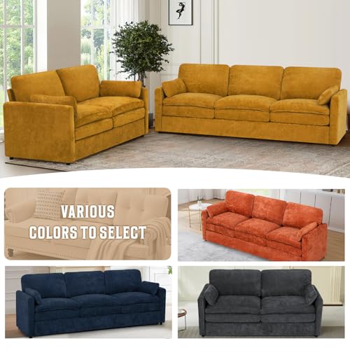 Black Chenille 3 Seats and 2 Seats Sofa Set with Pillows E22763