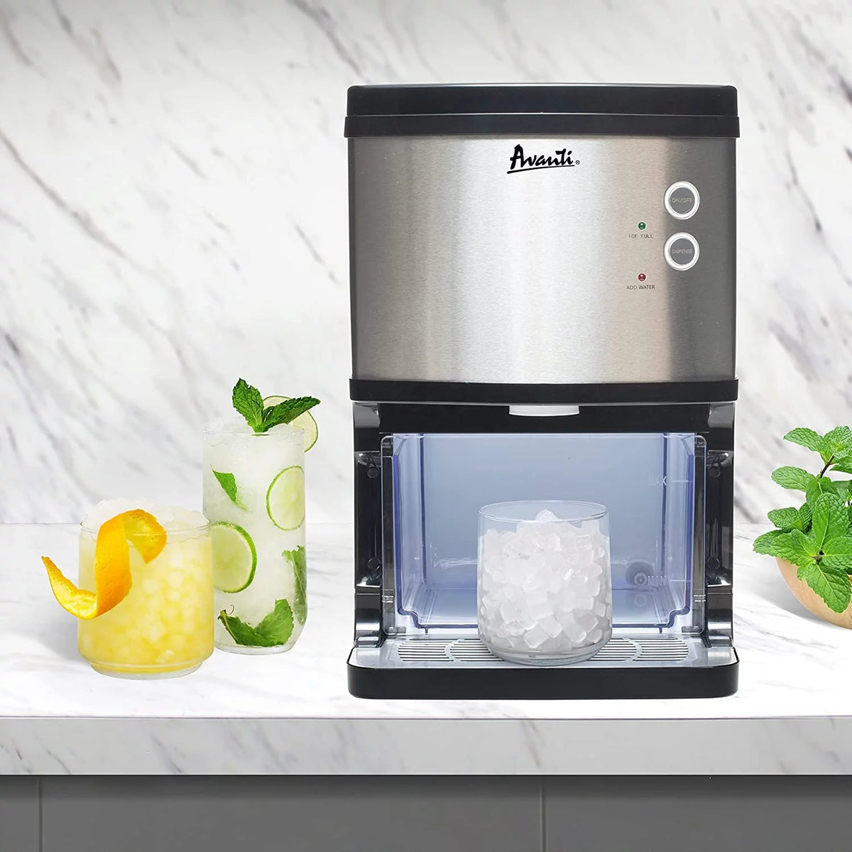 Countertop Nugget Ice Maker and Dispenser, 33 lbs, Stainless Steel R1164