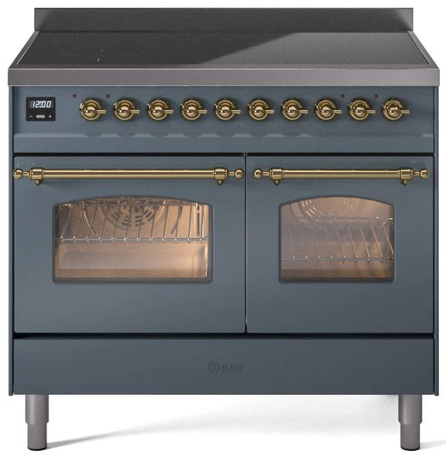 40 Induction Range with Electric Oven in Blue Grey with Brass Trim F738