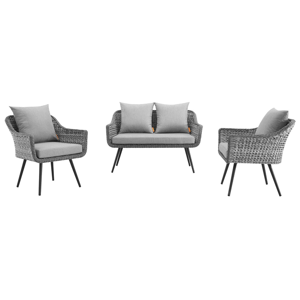 Gray 3 Piece Wicker Rattan Outdoor Loveseat and Armchair Set R534