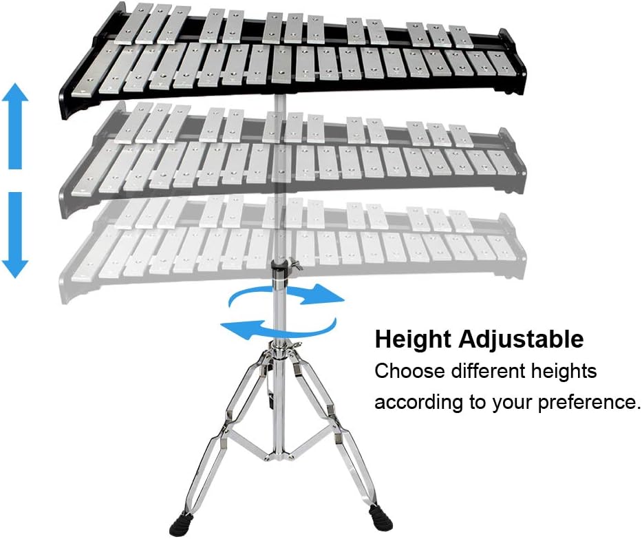 32 Notes Glockenspiel Kit Xylophone Bell Percussion Instrument Set with Stand Mallets and Carrying Bag F21781