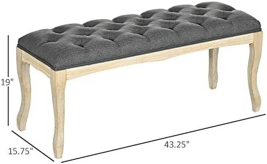 43" Upholstered Linen Fabric Ottoman Bench with Rubber Wood Legs H16903