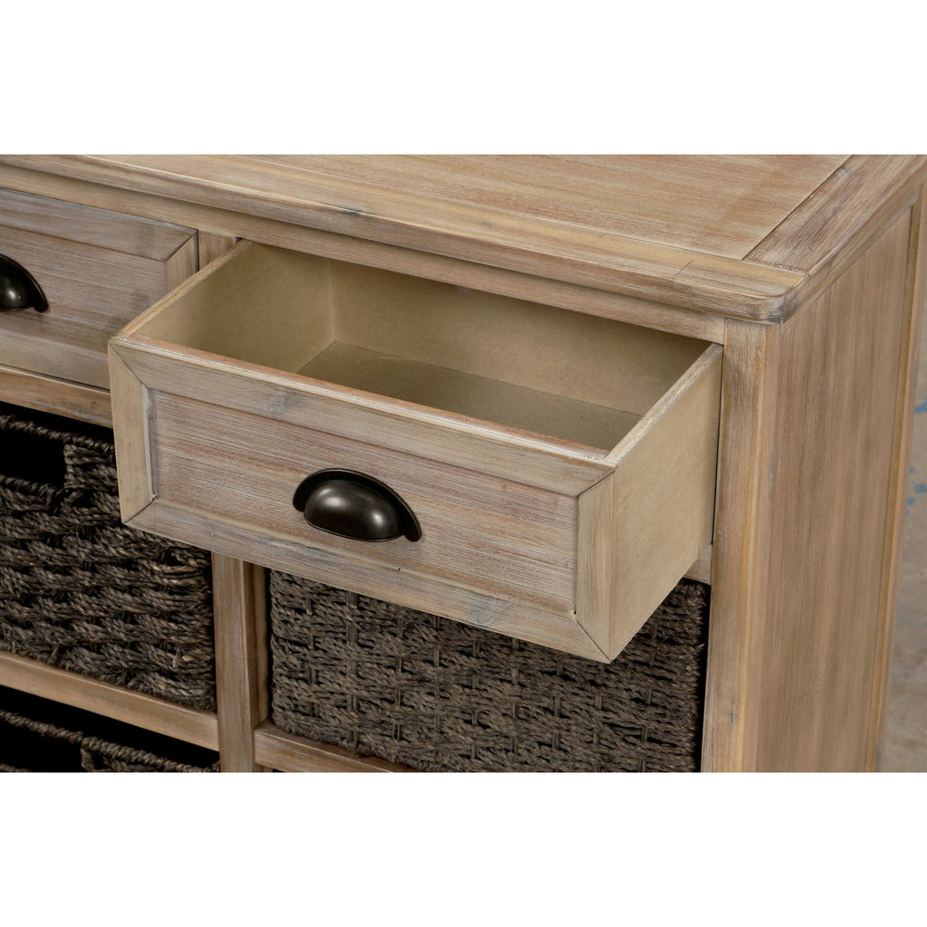 Rustic Storage Cabinet with 2 Drawers and 4 Fabric Basket S8919
