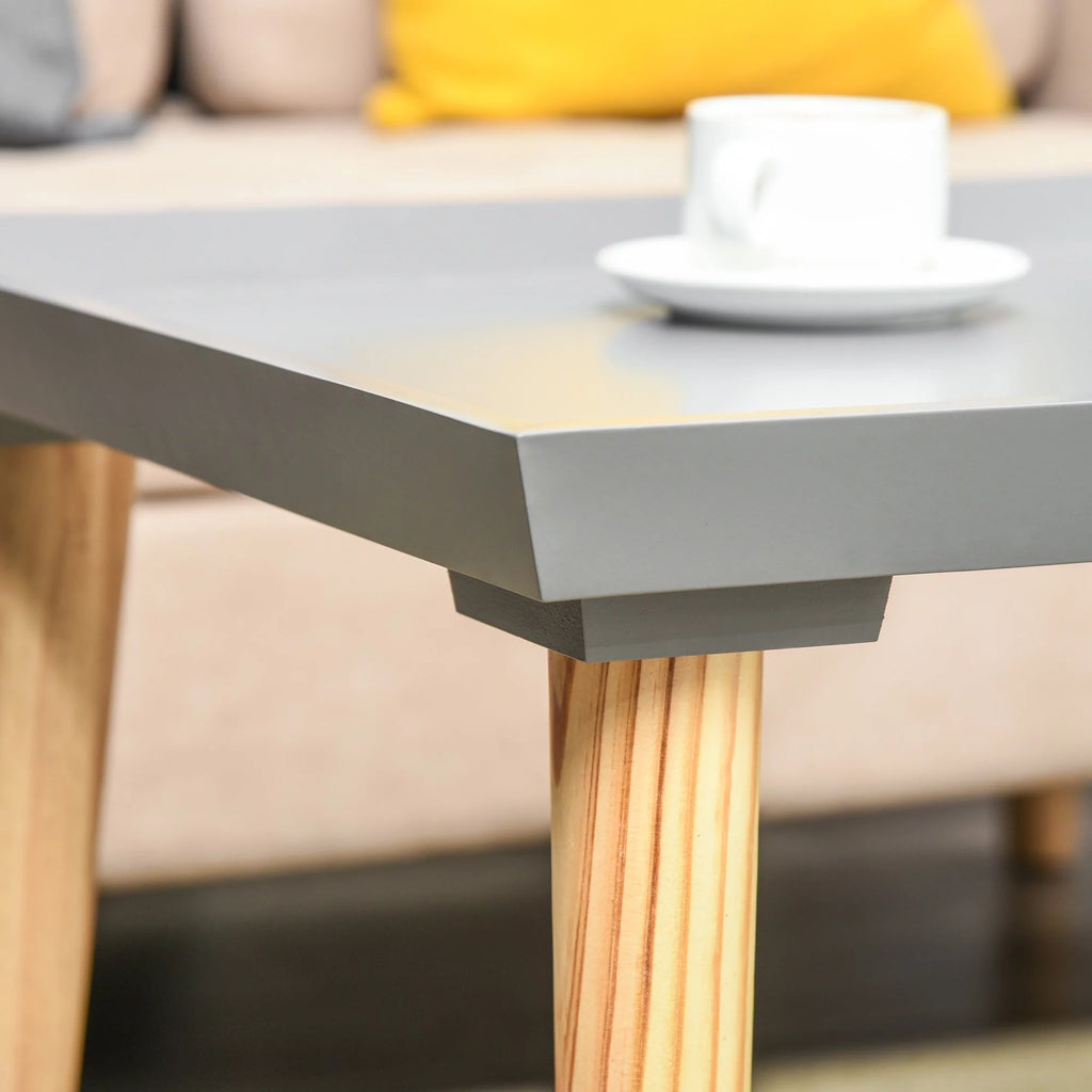 Gray Coffee Table with Tray Top and Pine Wood Legs B2641