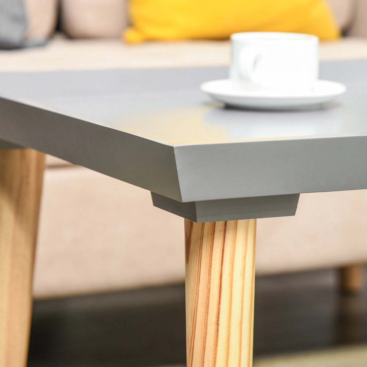 Gray Coffee Table with Tray Top and Pine Wood Legs B2641