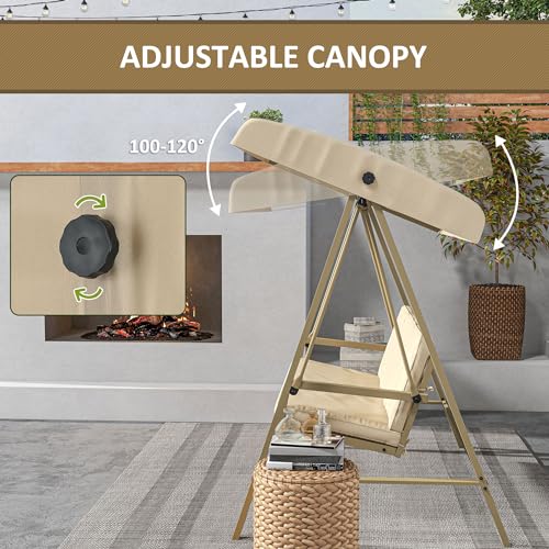 3-Seat Outdoor Porch Swing with Stand and Adjustable Canopy F2669