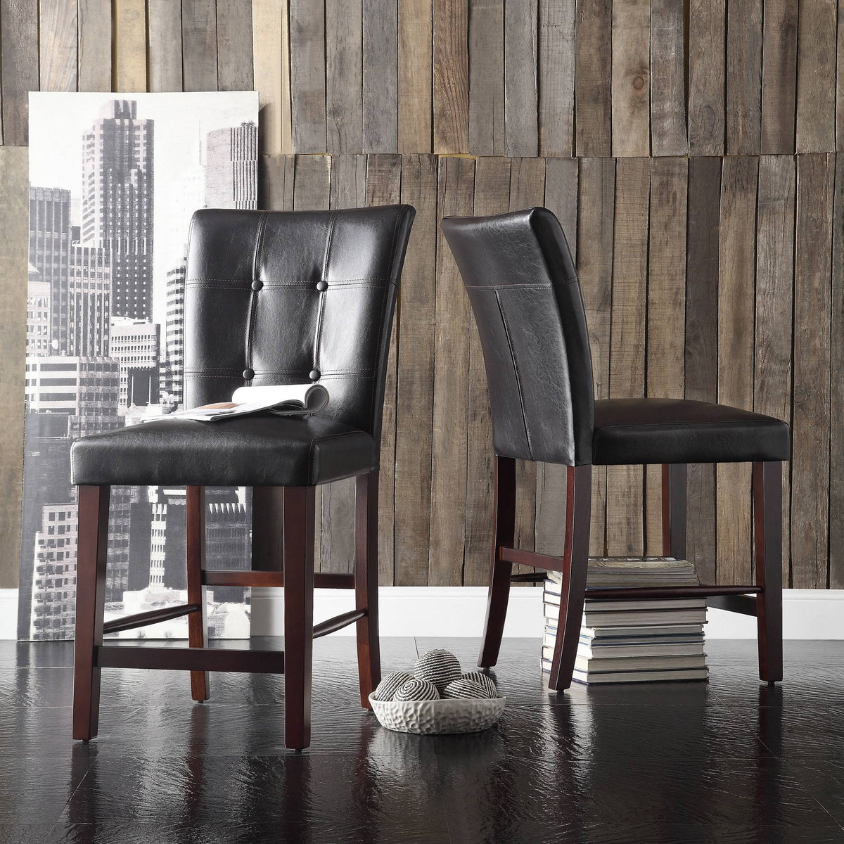 Espresso Counter Height Chair Set of 2 W967